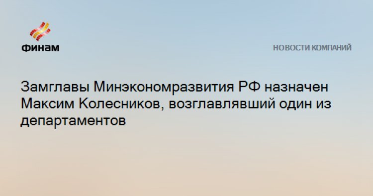 Замглавы Минэкономразвития РФ назначен Максим Колесников, возглавлявший один из департаментов